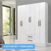 Ropero Armario 6 puertas 2 cajones con estantes y perchero interior natural 172X136X35 - Blanco en Blanco - Roperos y placares, Uruguay | Mulata, vista 8 de 8