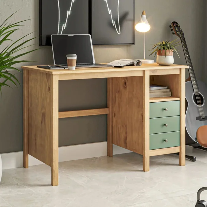 Escritorio 3 Cajones 1 Nicho - Línea Maden - Verde en Madera natural - Escritorios y sillas de escritorio, Uruguay | Ecowood