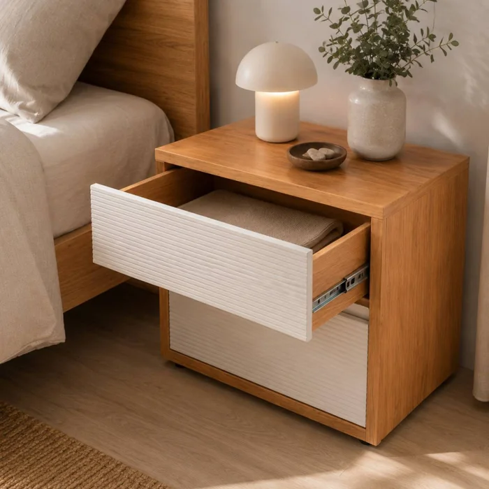 Mesa de Luz Concept - 2 Cajones - Freijo y Off White en Marrón - Mesas de luz, Uruguay | Nyr, vista 3