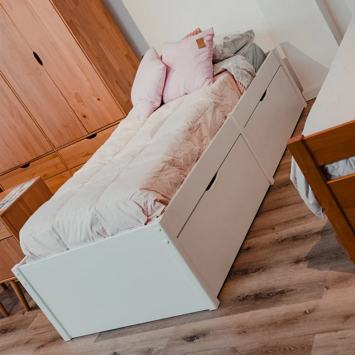 Cama Madera Maciza Con Cajones - 1 plaza - Linea beauty - Blanco en Blanco - Dormitorio, Uruguay | Ecowood, vista 6
