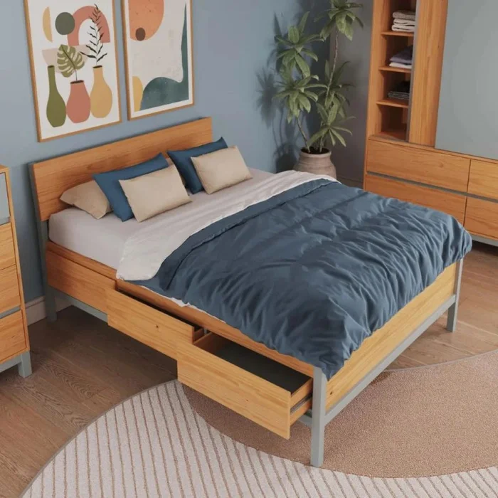 Cama 2 plazas - Madera Maciza Pino/Gris - Siena en Gris - Dormitorio, Uruguay | Ecowood, vista 2