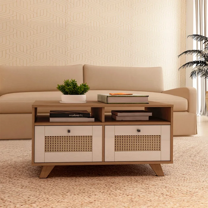 Mesa De Centro Living 2 Cajones 2 Estantes Con Patas en Madera natural - Mesas de living, Uruguay | Soy Hogar, vista 3