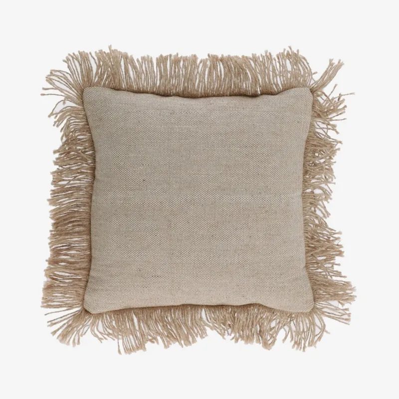 Almohadón Delcie de algodón beige con flecos de yute de 45 x 45 cm en Beige, Uruguay | Kavehome
