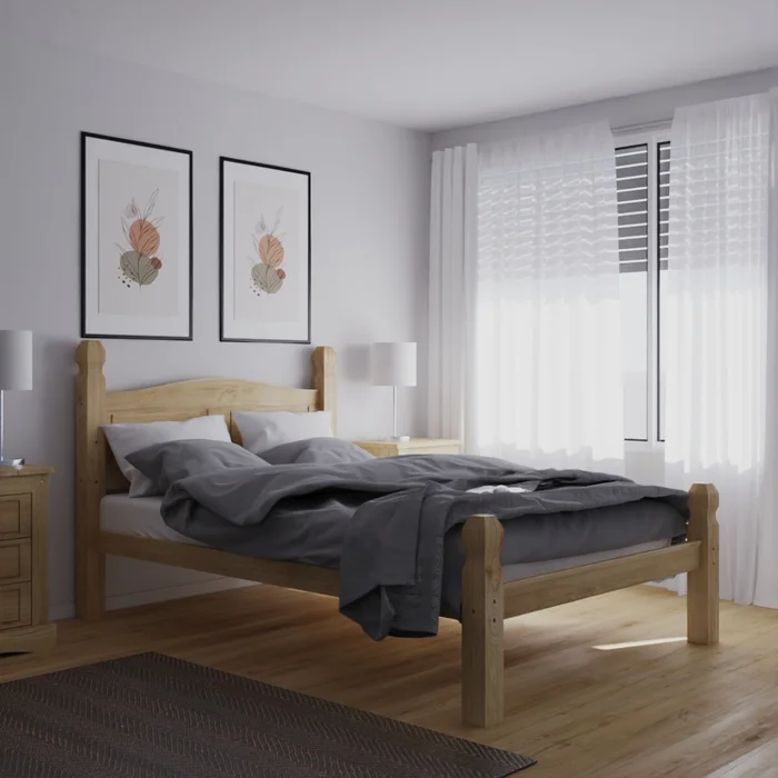 Cama 2 Plazas Madera Maciza Linea Mexicana - Natural en Madera natural - Dormitorio, Uruguay | Rústico Hogar