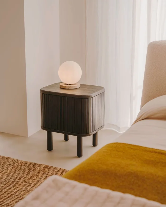 Lámpara de mesa Malachi de cristal glaseado y piedra de travertino en Madera natural - Lámparas de mesa, Uruguay | Kavehome, vista 2