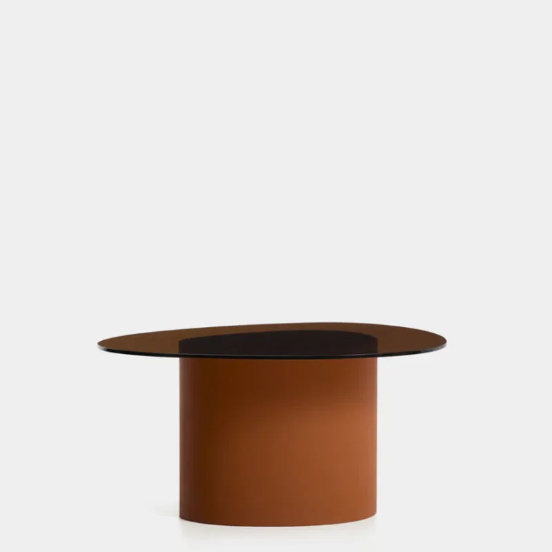 Mesa de centro Olir de vidrio templado y acero marrón 82 x 74 cm en Naranja - Mesas de living, Uruguay | Kavehome