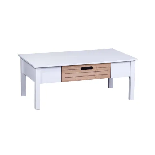 Mesa De Centro Ibiza 1 Cajon Combinada 100% Madera en BLANCO CARVALHO - Butacas, banquetas y puffs, Uruguay | Soy Hogar