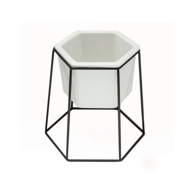 MACETA CERAMICA HEXA C/BASE D17x20CM BLANCO/NEGRO en Multicolor - Macetas, Uruguay | Koz