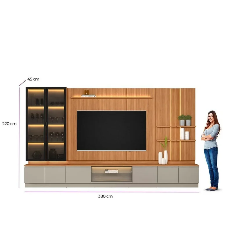 Conjunto Modular - Magnum 380CM - Cristalero con Led en Madera natural - Muebles para TV, Uruguay | Balton, vista 11