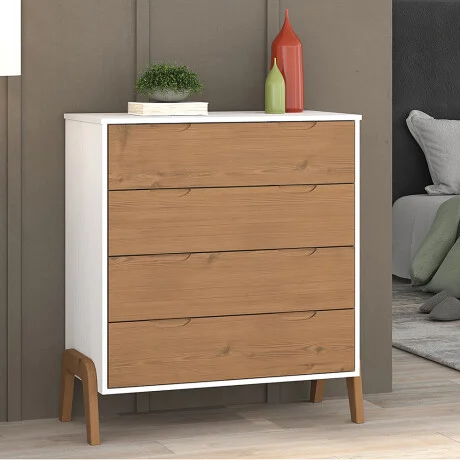 Comoda 4 cajones Linea Veneza - Blanco/Miel en Multicolor - Cómodas, Uruguay | La Cueva Muebles, vista 4