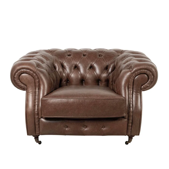 Butaca 1 Cuerpo Cuero-100-natural Marron New Chesterfield Choc. en Marrón - Sillones y sofás, Uruguay | Divino, vista 3