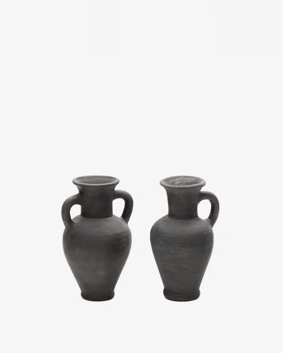 Set Tefare de 2 jarrones de terracota con acabado negro 18 cm / 18 cm en Negro - Jarrones, Uruguay | Kavehome