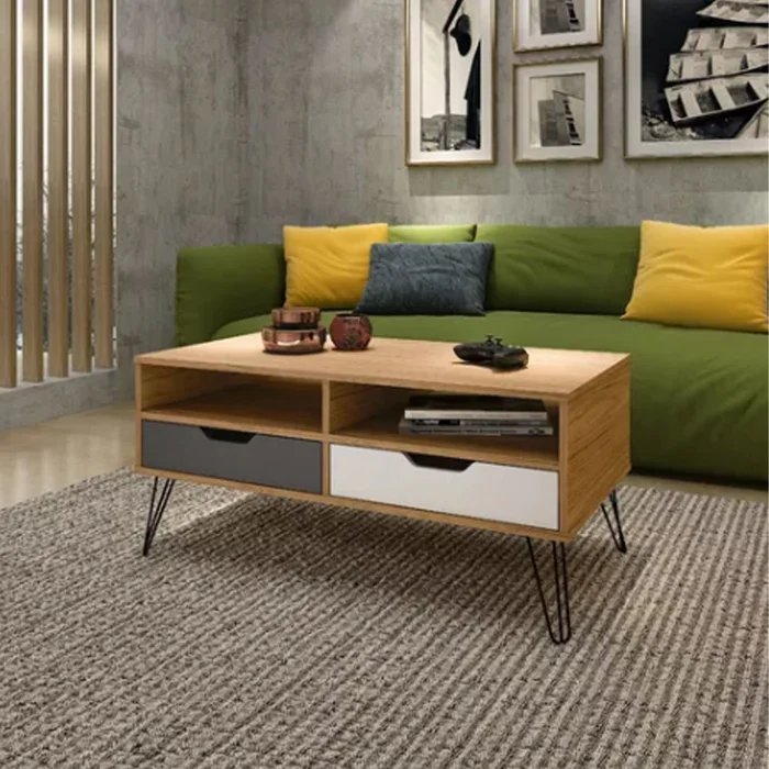 Mesa De Living Mesa Ratona Estilo Nordico 2 Cajones en Atacama/Gris/Blanco - Mesas de arrimo, Uruguay | Muebles Express, vista 2