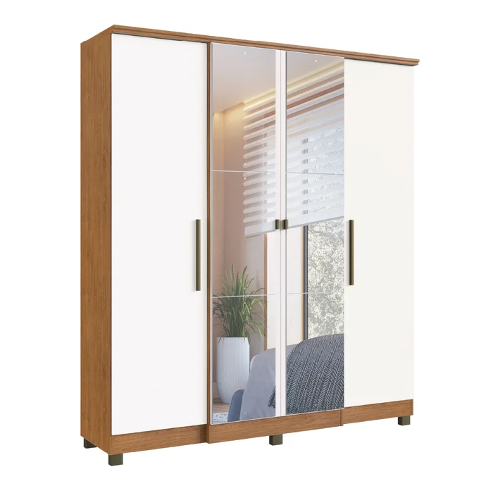 Ropero 4 Puertas 2 Cajones Varios Estantes Y Espejos 100% Mdp Nogal - Roperos y placares, Uruguay | Muebles Express