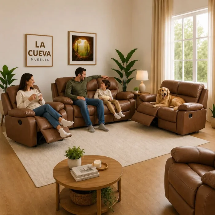 Juego de living reclinable 3+2+1 en Marrón - Sillones y sofás, Uruguay | La Cueva Muebles