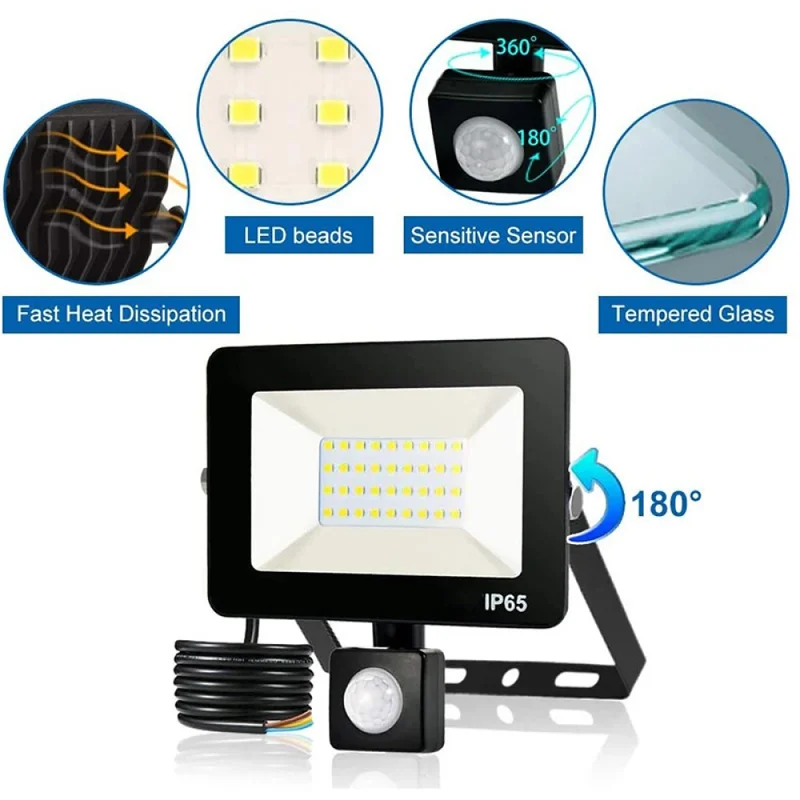 Proyector LED Sensor Movimiento 30W Luz Cálida en Negro - Lámparas colgantes, Uruguay | Serlux, vista 3