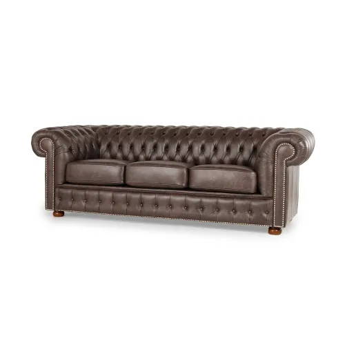 Sofá Chesterfield Novo - Cuero Advanced - 3 cuerpos - Smoke en Marrón - Sillones y sofás, Uruguay | NYR