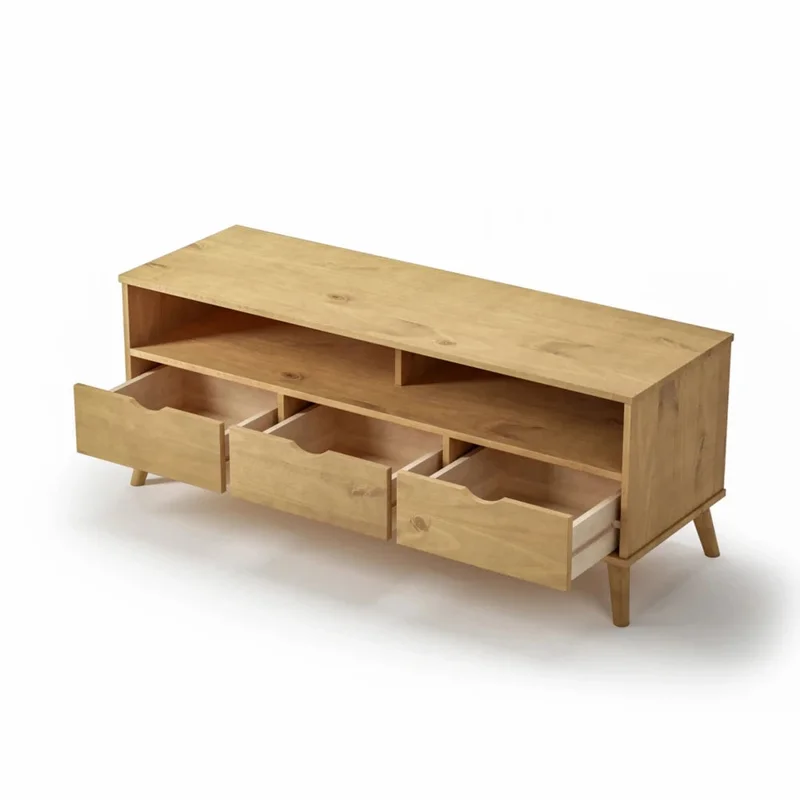 Rack de TV 3 Cajones Madera - Línea Berlin - Marrón en Marrón - Muebles para TV, Uruguay | Ecowood, vista 3