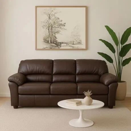 Sillon 3 cuerpos Cuero Natural - Chocolate en Marrón - Sillones y sofás, Uruguay | La Cueva Muebles