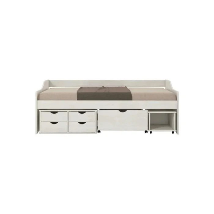 Cama Madera Maciza Con Cajones - 1 plaza - Linea floro - Blanco - Dormitorio, Uruguay | Ecowood