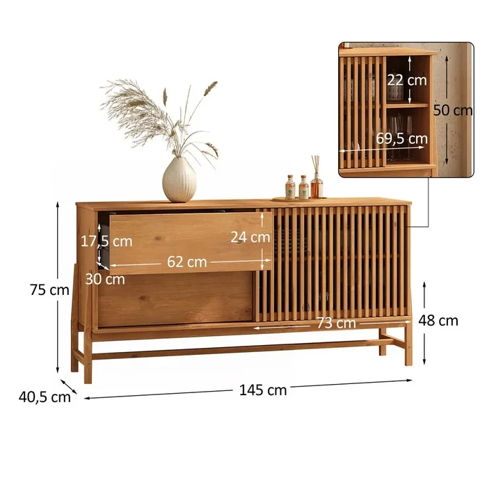 Aparador Buffet 145CM Ader - Madera Maciza en Madera natural - Aparadores y recibidores, Uruguay | Balton, vista 6