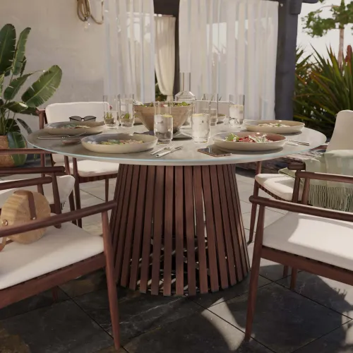 Mesa comedor Retro redonda 6 puestos en Marrón - Muebles para el exterior, Uruguay | Naterial Uruguay