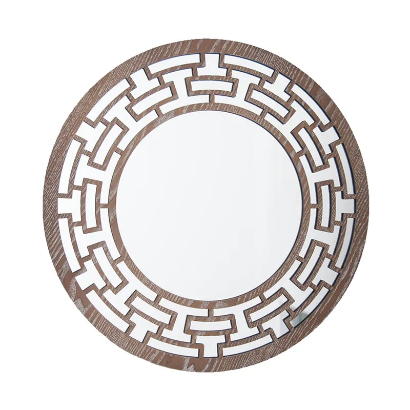 ESPEJO CIRCULAR MARCO C/DISEÑO ETNICO MADERA. D50CM en Madera natural - Espejos, Uruguay | Decohogar