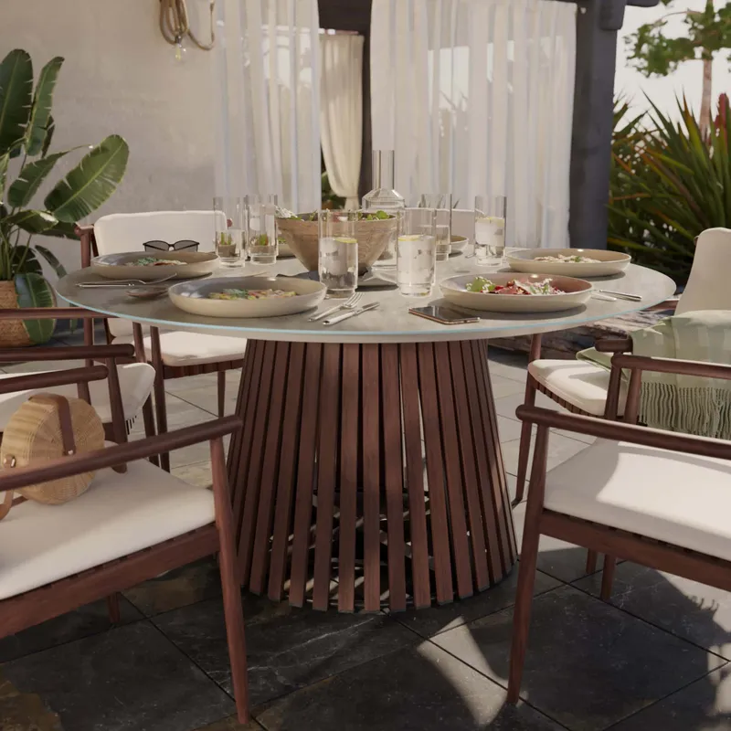 Mesa comedor Retro redonda 6 puestos en Marrón - Muebles para el exterior, Uruguay | Naterial Uruguay