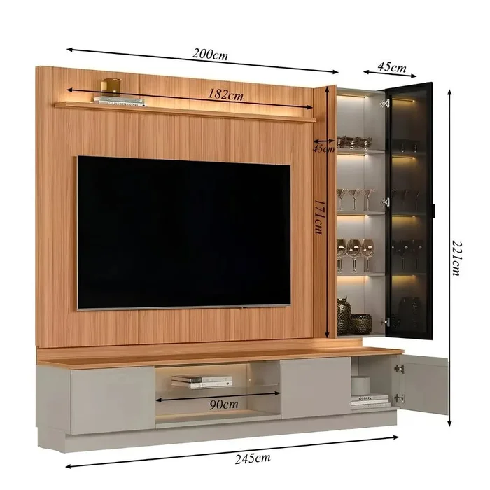 Conjunto Modular - Magnum 245CM - Cristalero Led en Madera natural - Muebles para TV, Uruguay | Balton, vista 4