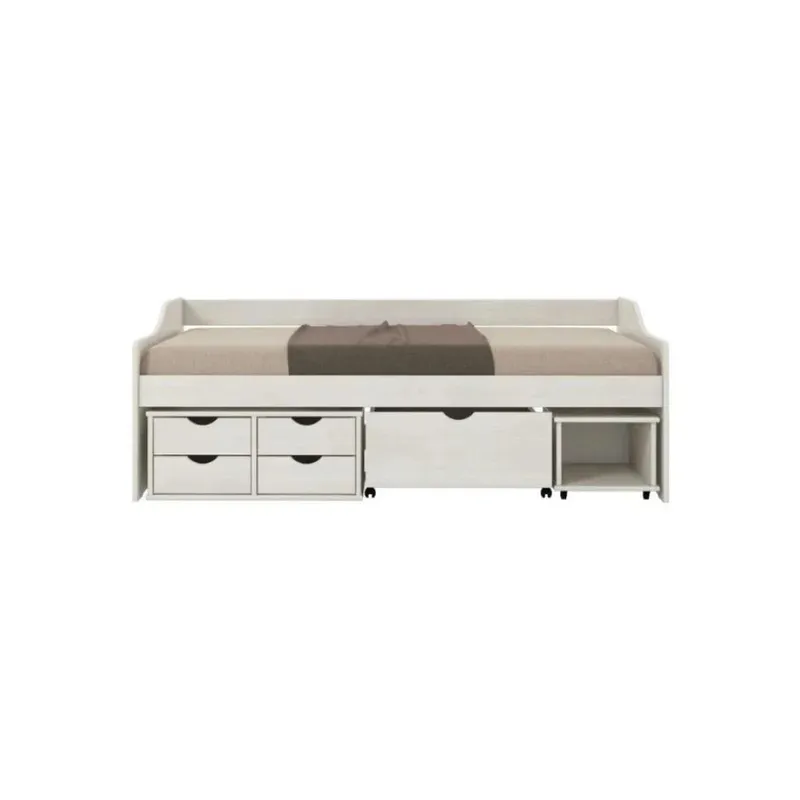 Cama Madera Maciza Con Cajones - 1 plaza - Linea floro - Blanco en Blanco - Dormitorio, Uruguay | Ecowood