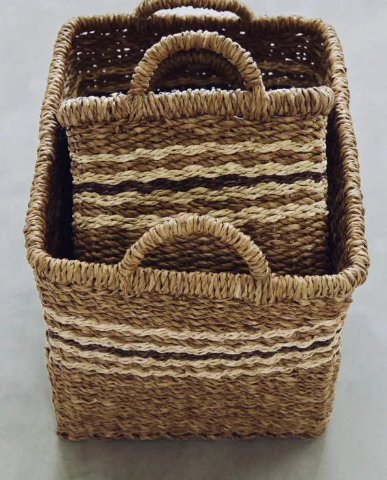 CESTA RECTANGULAR FRANJAS en Marrón - Canastos, Uruguay | Zara Home