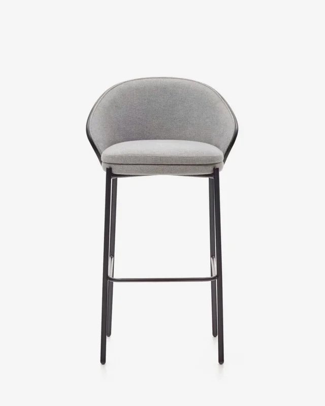 Taburete Eamy - gris claro chapado en fresno con acabado natural y metal negro altura 77 cm en Negro - Butacas, banquetas y puffs, Uruguay | Kavehome, vista 4