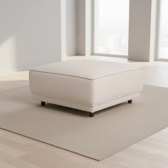 Puff Cuero-100-natural Blanco Romeo Tp2 Grano en Blanco - Sillones y sofás, Uruguay | Divino