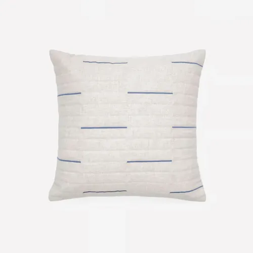 Almohadón Blaina de algodón y lino blanco con detalle bordado azul 45 x 45 cm en Azul, Blanco - Textiles, Uruguay | Kavehome