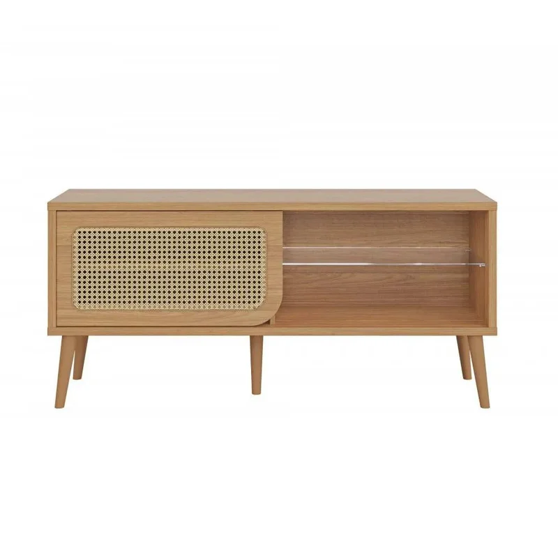 Rack Amanda Ratan Natural 135cm Vidrio Puerta Corrediza - 100% MDF en Madera natural - Muebles para TV, Uruguay | Balton, vista 4
