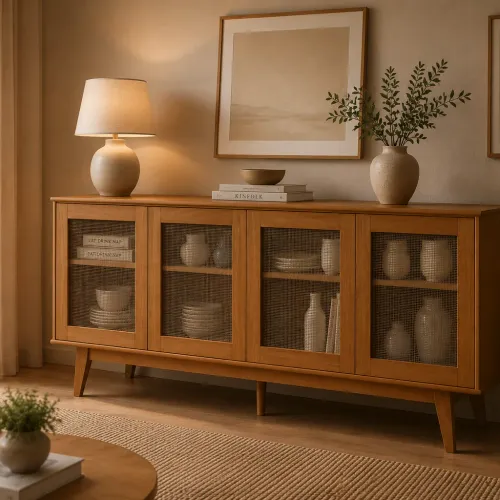 Rack Aparador Detroit Simil Ratán en Madera natural - Aparadores y recibidores, Uruguay | Deluxe Home