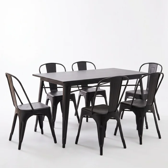 Juego de comedor 6 sillas Tolix 120 - Negro en Negro - Mesas de comedor, Uruguay | Rústico Hogar, vista 2