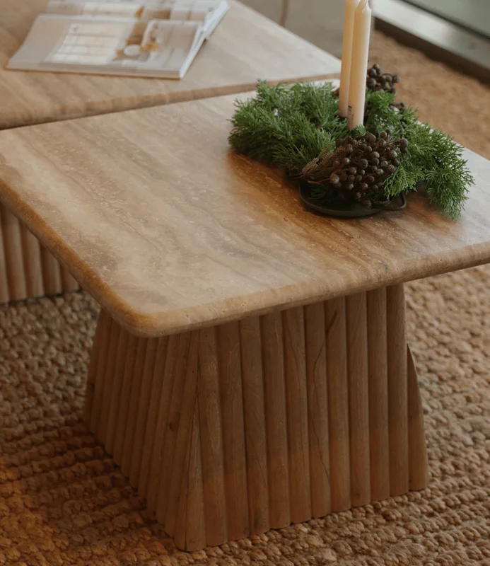 MESA LIVING VERONA CUADRADA MADERA Y TRAVERTINO en Madera natural - Mesas de living, Uruguay | Masinfinito Casa, vista 3