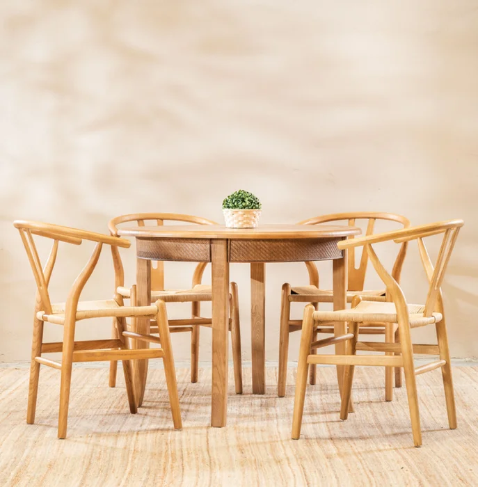 Juego De Comedor Elm + 4 Ellie Teca en Madera natural - Mesas de comedor, Uruguay | Aihaus