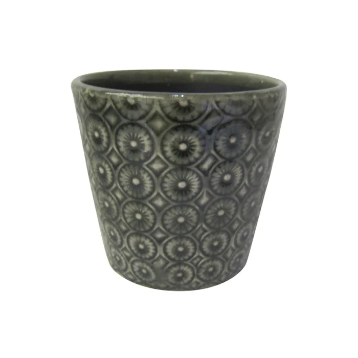 MACETA CERAMICA 14X14X13CM CIRCULOS C/RELIEVE VERD en Verde - Macetas, Uruguay | Koz