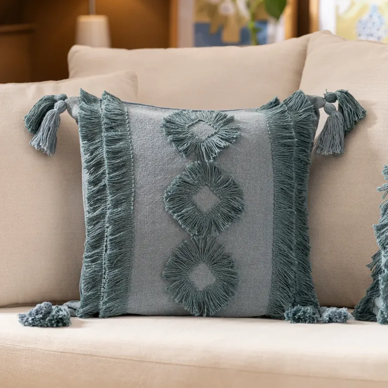 Funda de Almohadón Rombos Texturados y Flecos Borla - Textiles, Uruguay | Arredo