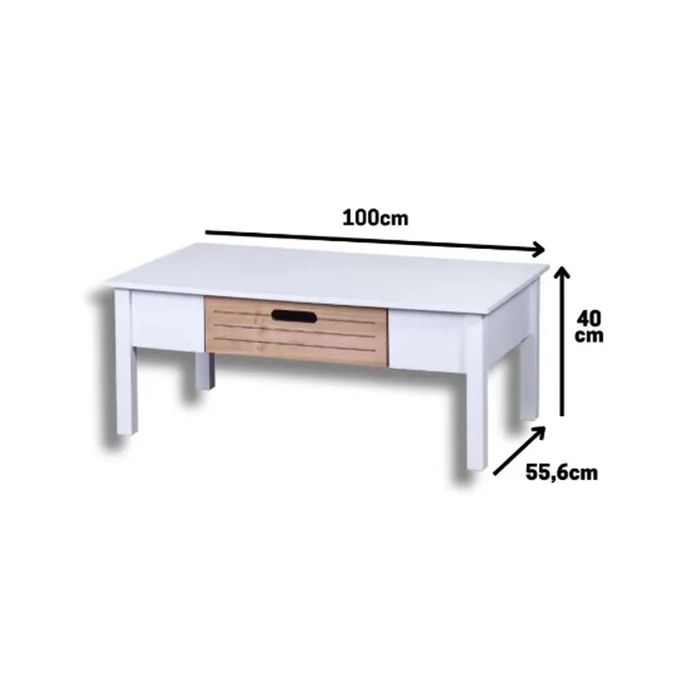 Mesa De Centro Ibiza 1 Cajon Combinada 100% Madera en BLANCO CARVALHO - Mesas de arrimo, Uruguay | Muebles Express, vista 3