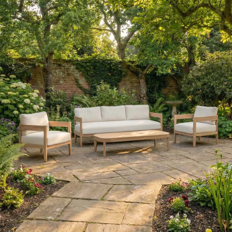 Set De Living Madera-acacia Natural-beige Cruz en Madera natural - Muebles para el exterior, Uruguay | Divino