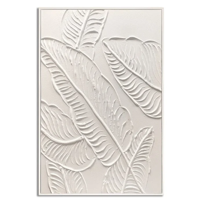CUADRO CANVAS 60x90cm MARCO PINTURA HOJAS BLANCAS en Blanco - Decoración de pared, Uruguay | Decohogar
