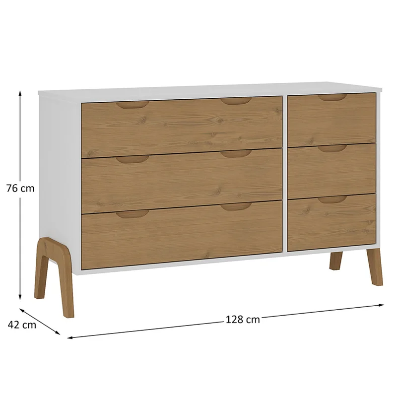 Comoda 6 cajones Linea Veneza - Blanco/Miel en Multicolor - Cómodas, Uruguay | La Cueva Muebles, vista 3