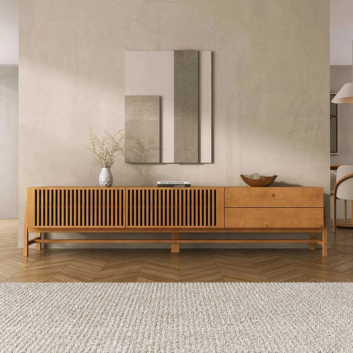 Rack TV 220cm Ader - Madera Maciza en Madera natural - Muebles para TV, Uruguay | Balton