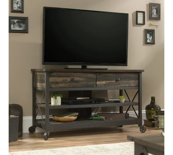 Rack para TV con Estantes - Sauder - Linea Steel River en Marrón - Muebles para TV, Uruguay | Rústico Hogar