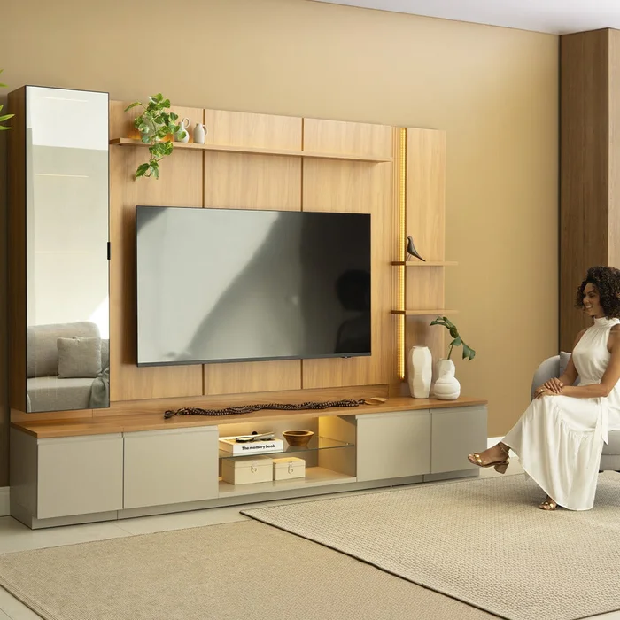 Conjunto Modular - Magnum 290CM - Cristalero con Led en Madera natural - Muebles para TV, Uruguay | Balton, vista 3