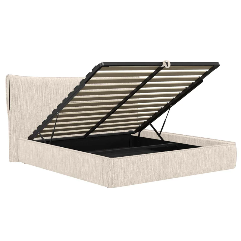 Cama C/baúl 2 Plazas Madera-y-tela Natural-beige Zafiro en Beige - Dormitorio, Uruguay | Divino, vista 3