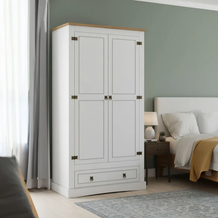 Ropero 2 puertas 1 Cajón Madera - Linea Mexicana - Blanco en Blanco - Roperos y placares, Uruguay | Rústico Hogar, vista 5